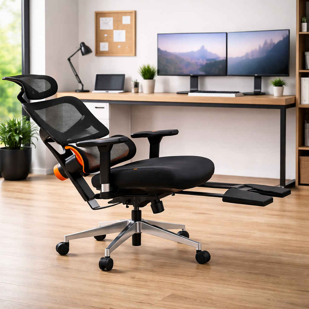 Chaise de bureau ergonomique avec repose-tête et pieds
