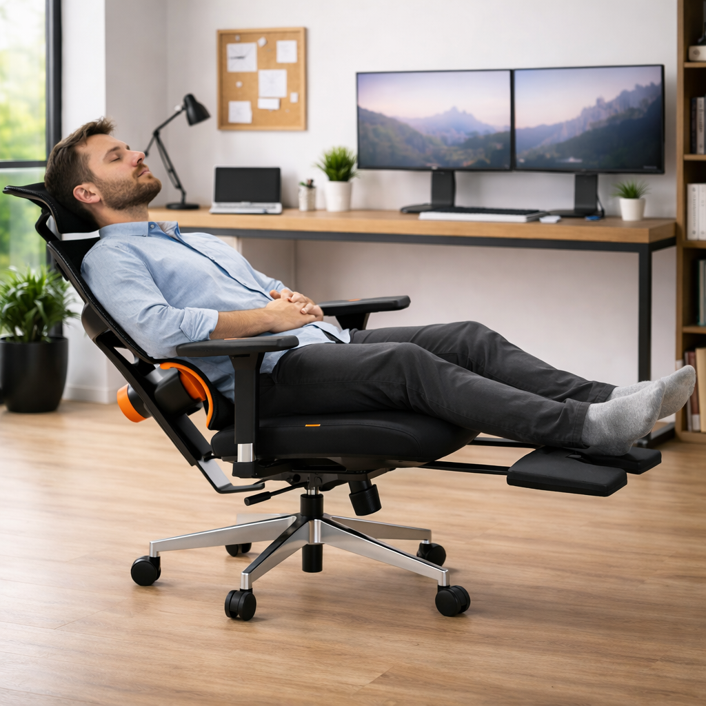 Chaise de bureau ergonomique avec repose-tête et pieds