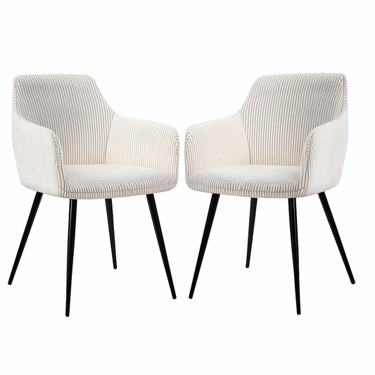 Lot de 2 Fauteuils de Salle à Manger Tissu Strié – Confort Élégant et Pieds Métal Noir