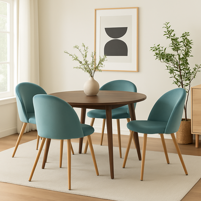 Lot de 4 Chaises Velours Bleu Canard – Design Moderne avec Pieds Effet Bois