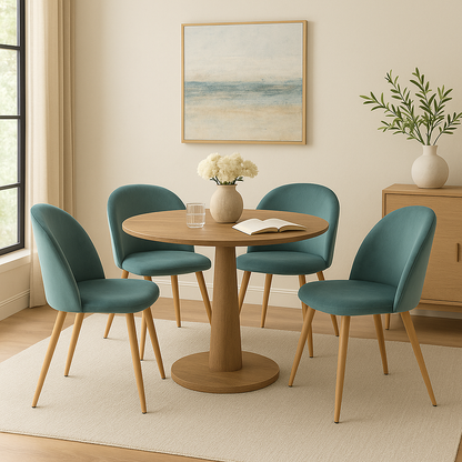 Lot de 4 Chaises Velours Bleu Canard – Design Moderne avec Pieds Effet Bois