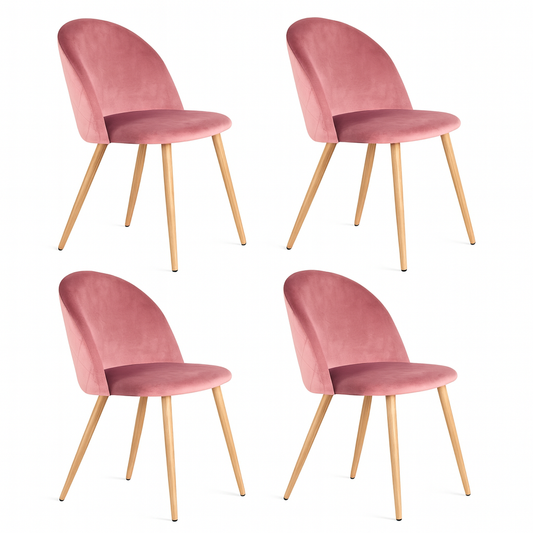 Lot de 4 Chaises en Velours Rose – Design Élégant avec Pieds Effet Boi