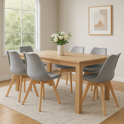 Lot de 6 Chaises Modernes Gris Clair – Assise Ergonomique et Pieds en Bois Naturel