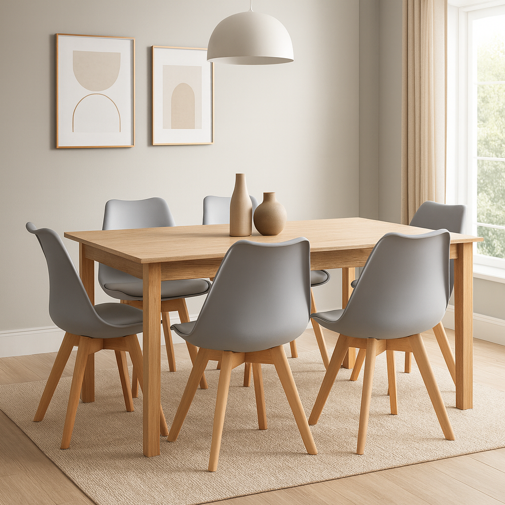 Lot de 6 Chaises Modernes Gris Clair – Assise Ergonomique et Pieds en Bois Naturel