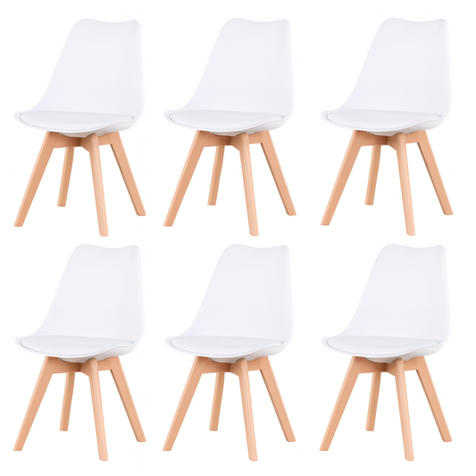 Lot de 6 Chaises Modernes Blanches – Assise Ergonomique et Pieds en Bois Naturel